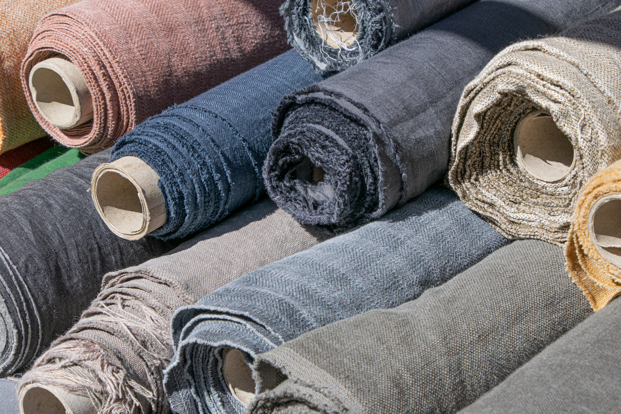 Rolls of Linen Canvas Textile on Market Stall